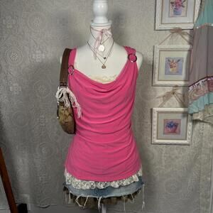 y2k office siren pink blouse top with ring details